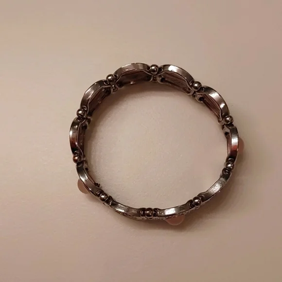 2/$30 Silver tone Coin Bracelet with Pink Cat's Eye Stones - Picture 3 of 5